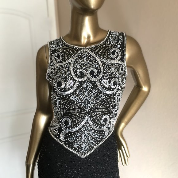 Vintage LAURENCE KAZAR Sleeveless Silk Beaded, Sequined, Embellished Dress - Picture 3 of 15